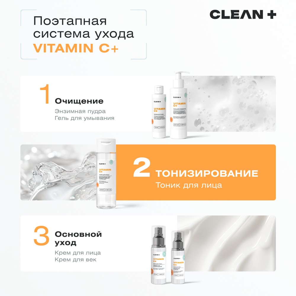 Тоник для лица с гиалуроновой кислотой и ниацинамидом CLEAN+ Vitamin C + 200мл. Фото 5.