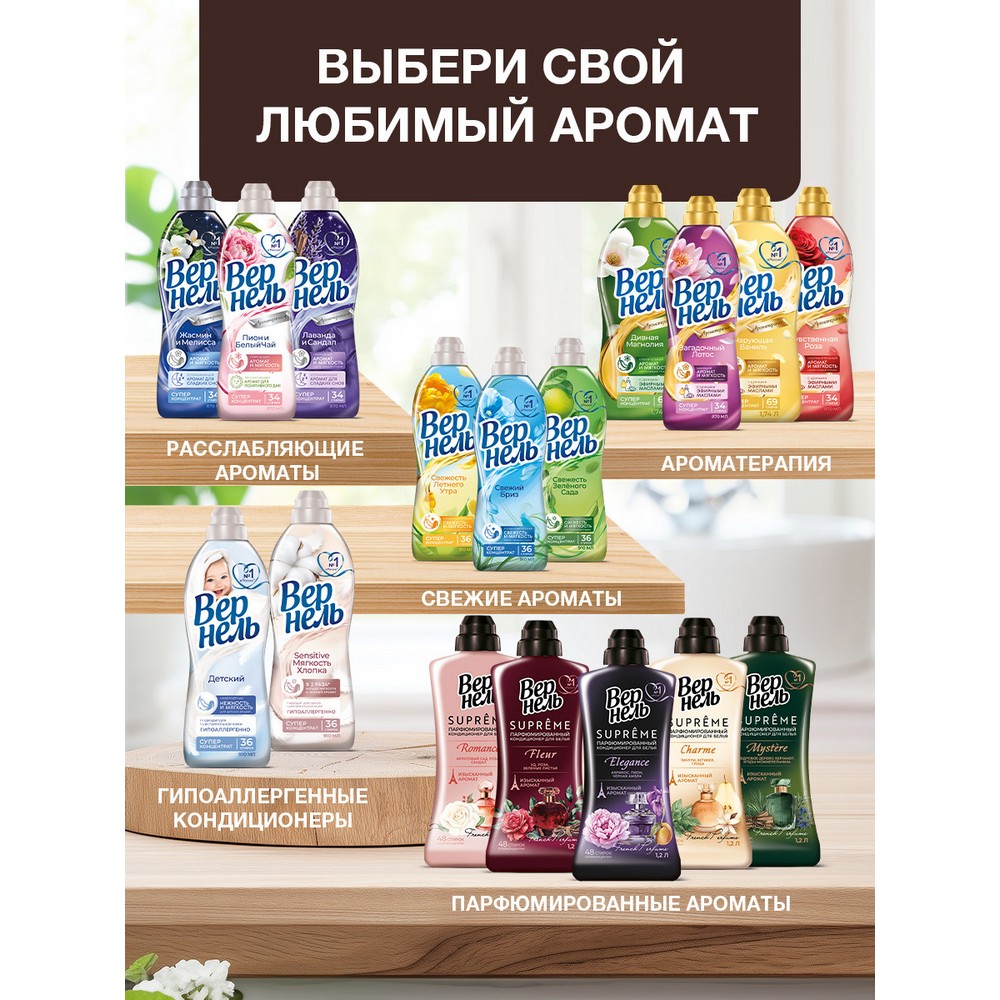 Парфюмированный кондиционер для белья Вернель Supreme Шарм 1,2л. Фото 5.