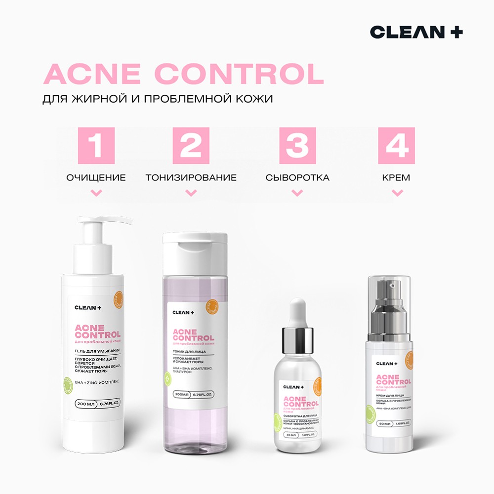 Сыворотка для лица с ниацинамидом и цинком CLEAN+ Acne Control 30мл. Фото 12.