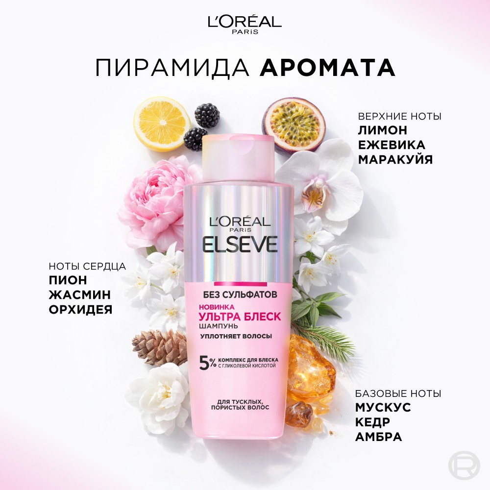 Шампунь для тусклых , пористых волос без сульфатов Elseve Ультра блеск 200мл. Фото 6.