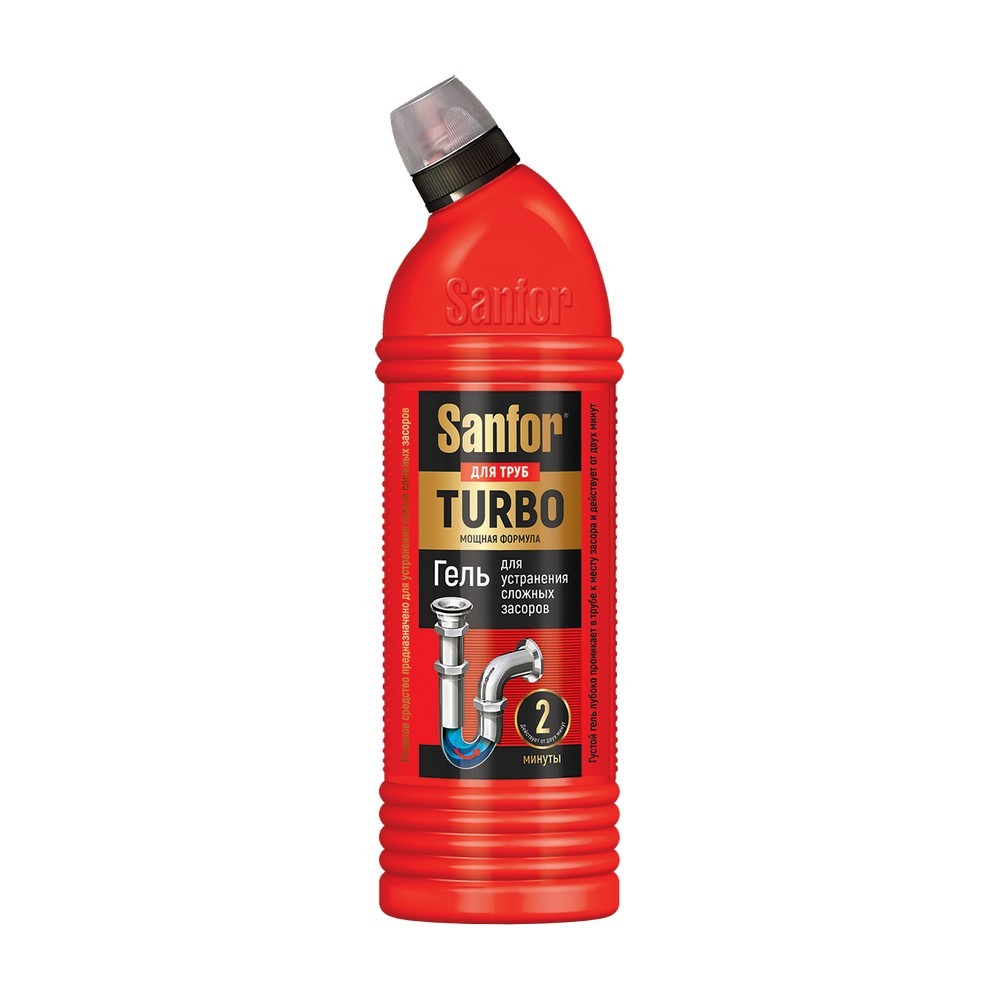 Гель для устранения сложных засоров Sanfor Turbo 700г. Фото 1.