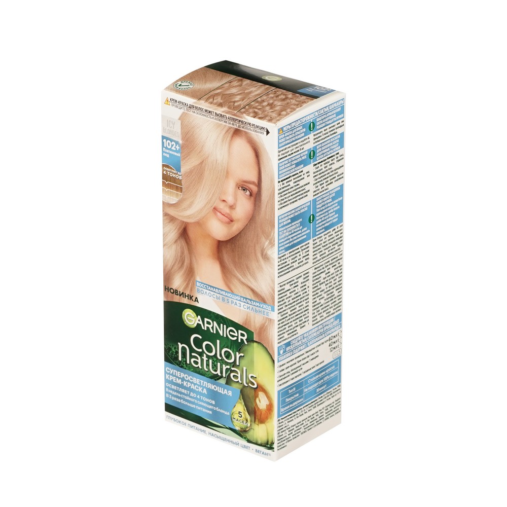 Суперосветляющая крем - краска для волос Garnier Color Naturals 102+ Платиновый лед. Фото 3.