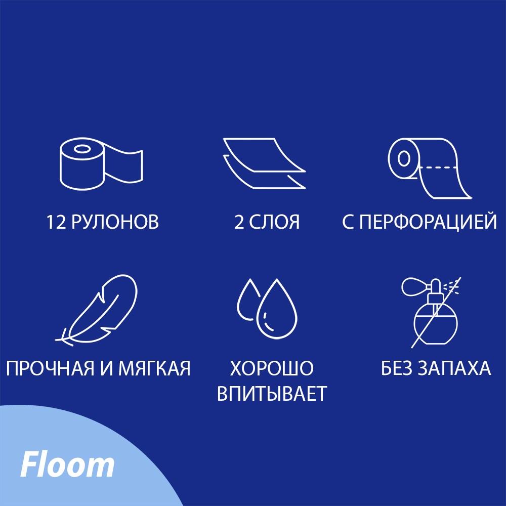 Туалетная бумага Floom Classic 2х-слойная 12шт. Фото 7.