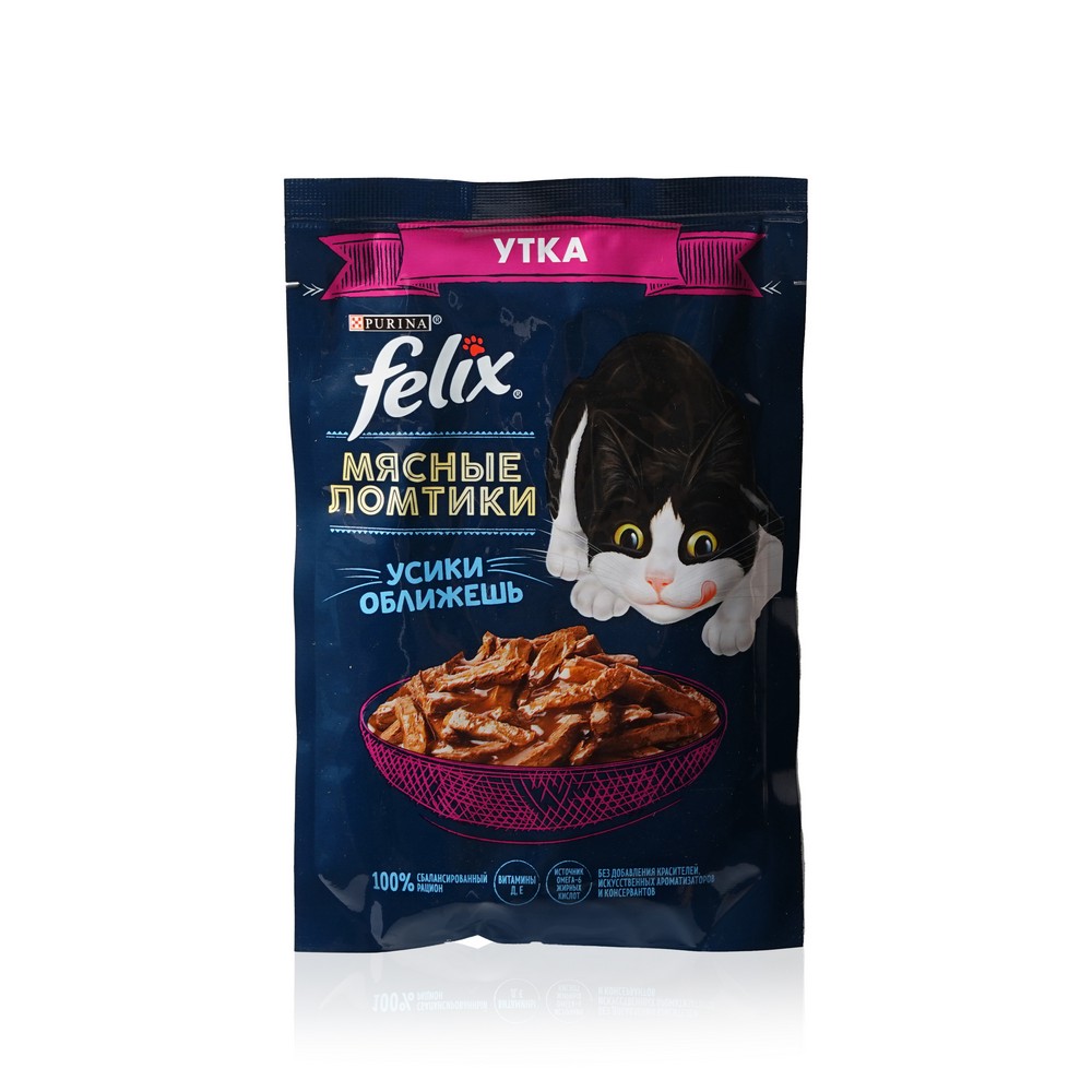 Влажный корм для кошек Felix Мясные ломтики " Утка " 75г. Фото 1.