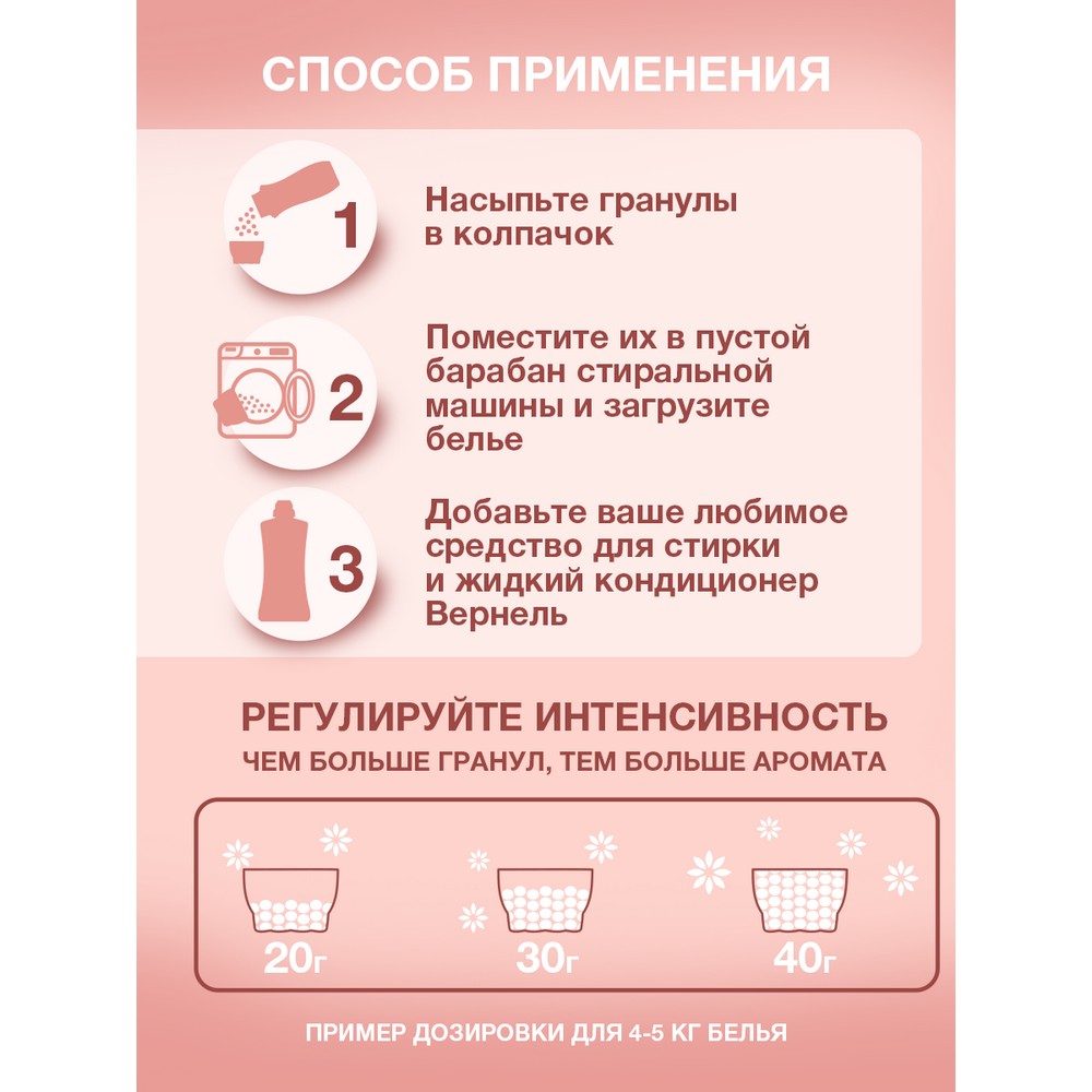 Кондиционер - парфюм для белья в гранулах Вернель Supreme Романс 200г. Фото 9.