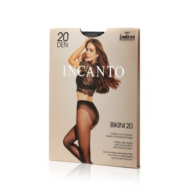 Женские колготки INCANTO Bikini с ажурными трусиками-бикини 20den Nero 4 размер.