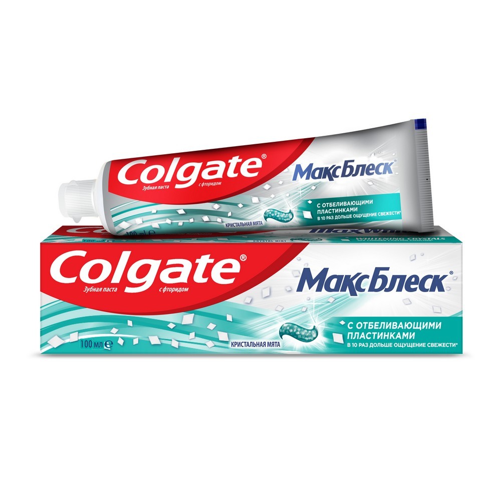 Зубная паста Colgate Макс Блеск с отбеливающими пластинками " кристальная мята " 100мл. Фото 1.