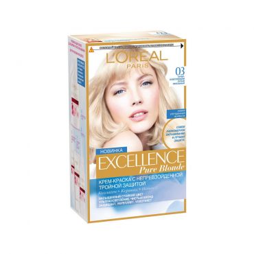 Крем - краска L'Oreal Paris Excellence Pure Blonde Ультраосветление для волос 03 Супер-осветляющий русый пепельный.