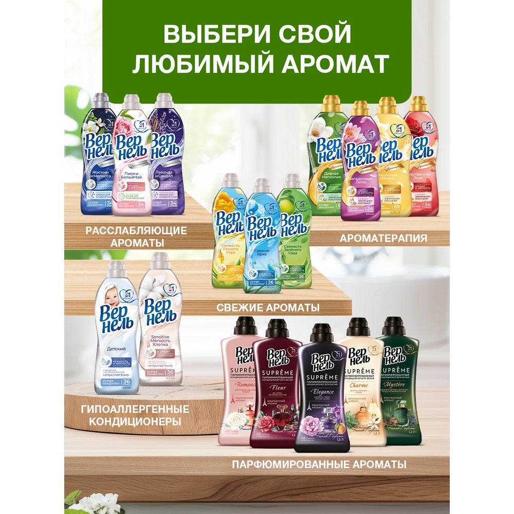 Концентрированный кондиционер для белья Вернель Свежесть Зеленого Сада 1,82л. Фото 7.