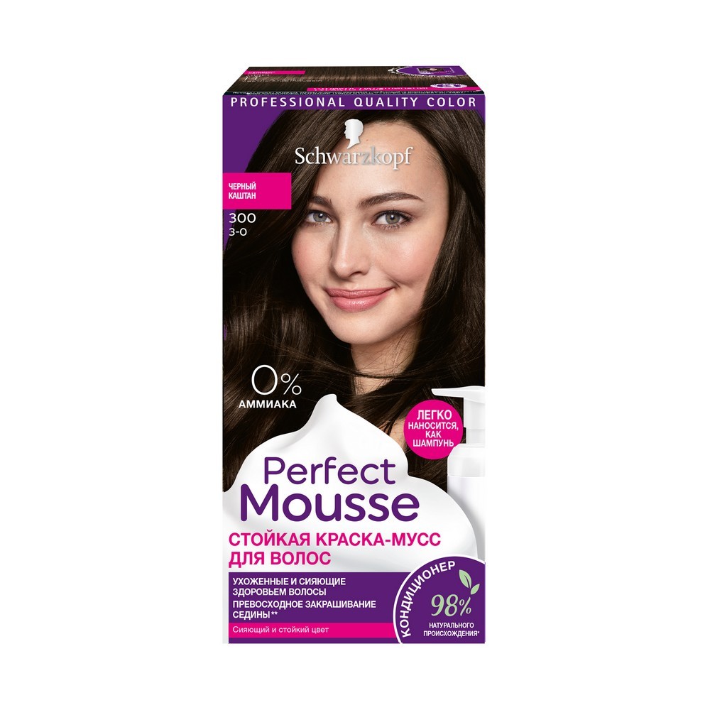 Краска - мусс Schwarzkopf PERFECT MOUSSE стойкая для волос 300 Черный Каштан. Фото 1.