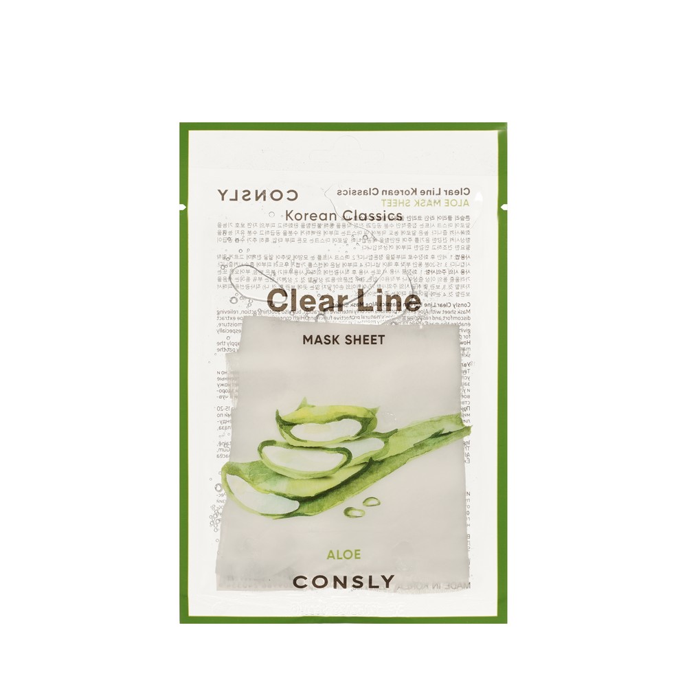 Тканевая маска для лица увлажняющая с экстрактом алоэ Consly Clear Line 25мл. Фото 1.