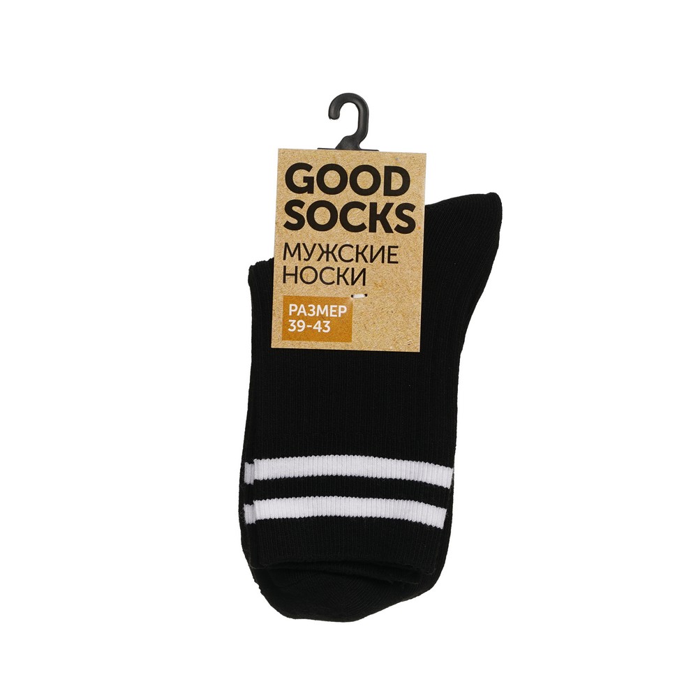 Мужские однотонные носки Good Socks Лапша/Полоски Черный - Белый р.39-43. Фото 1.