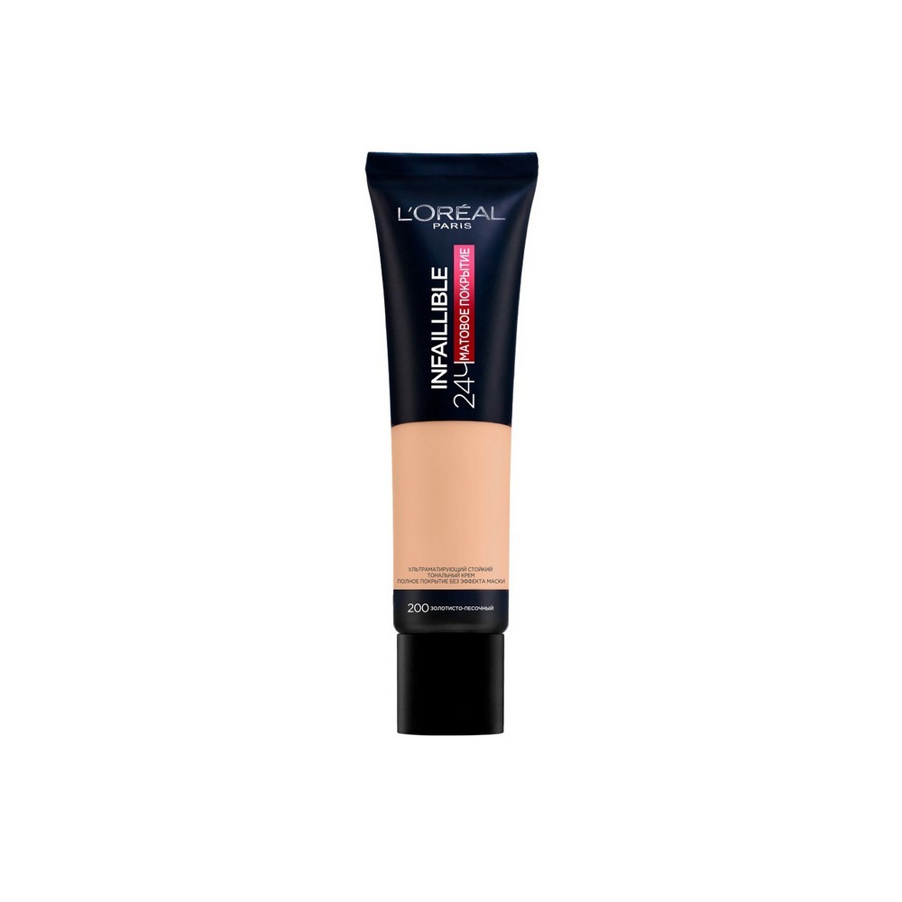 Тональный крем для лица L'Oreal Paris Infaillible 24 часа матовое покрытие 200 Золотисто-песочный 30мл. Фото 1.