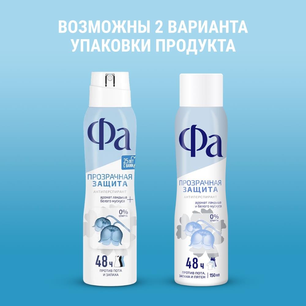 Женский дезодорант - антиперспирант Фа Прозрачная Защита Ландыш и белый мускус 150мл. Фото 7.