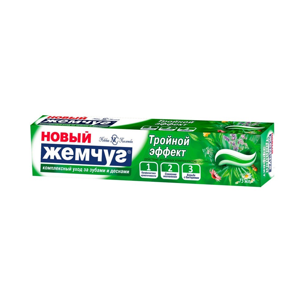 Зубная паста Новый Жемчуг Тройной эффект здоровье десен 75мл. Фото 1.