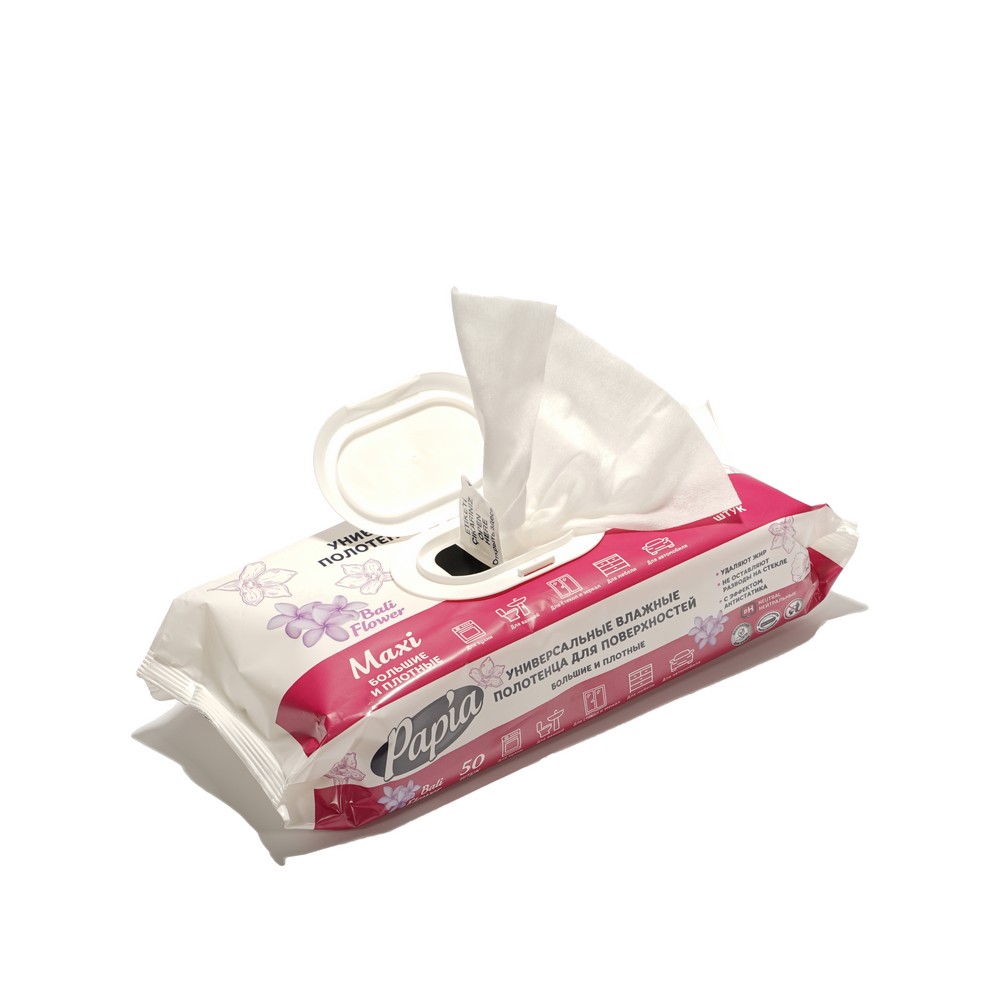 Универсальные влажные полотенца для поверхностей PAPIA Bali Flower 50шт. Фото 4.