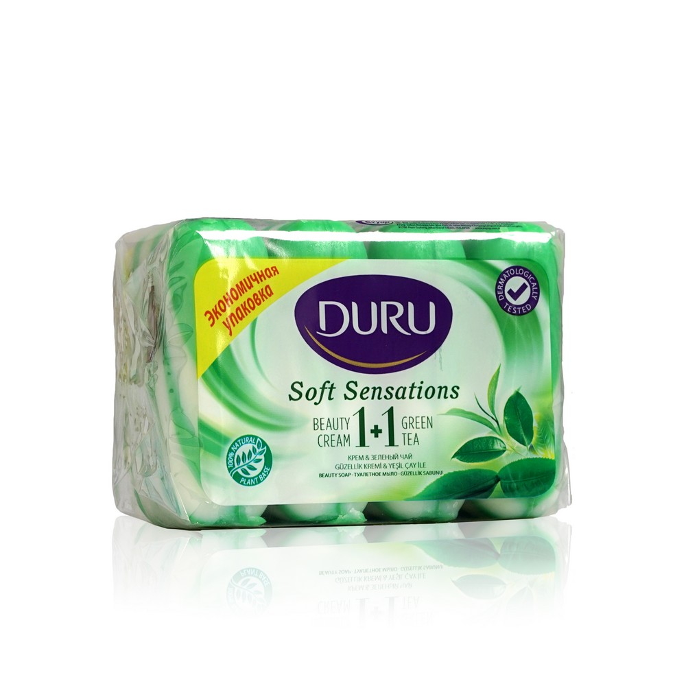Туалетное мыло Duru Soft Sensations " Green Tea Extract & Cream " 1+1 4*90г. Фото 1.