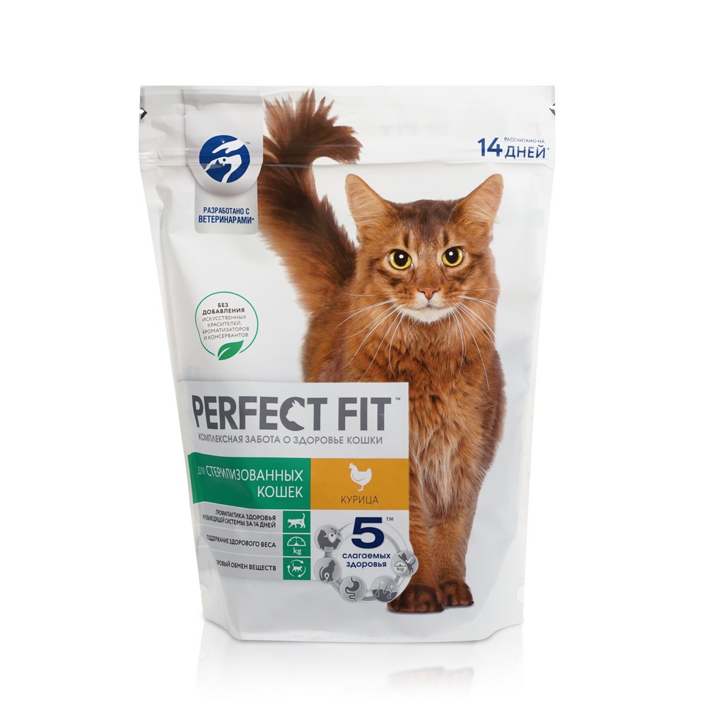 Корм для стерилизованных кошек Perfect Fit с курицей 650г. Фото 1.