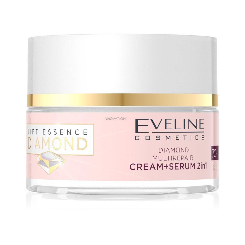 Бриллиантовый мультивосстанавливающий крем - сыворотка для лица 2 в 1 Eveline Lift Essence Diamond 70+ 50мл. Фото 2.