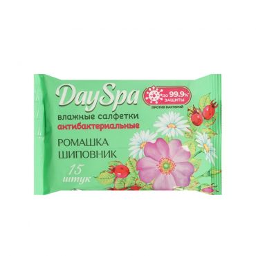 Влажные антибактериальные салфетки Day Spa " Шиповник и ромашка " 15шт.