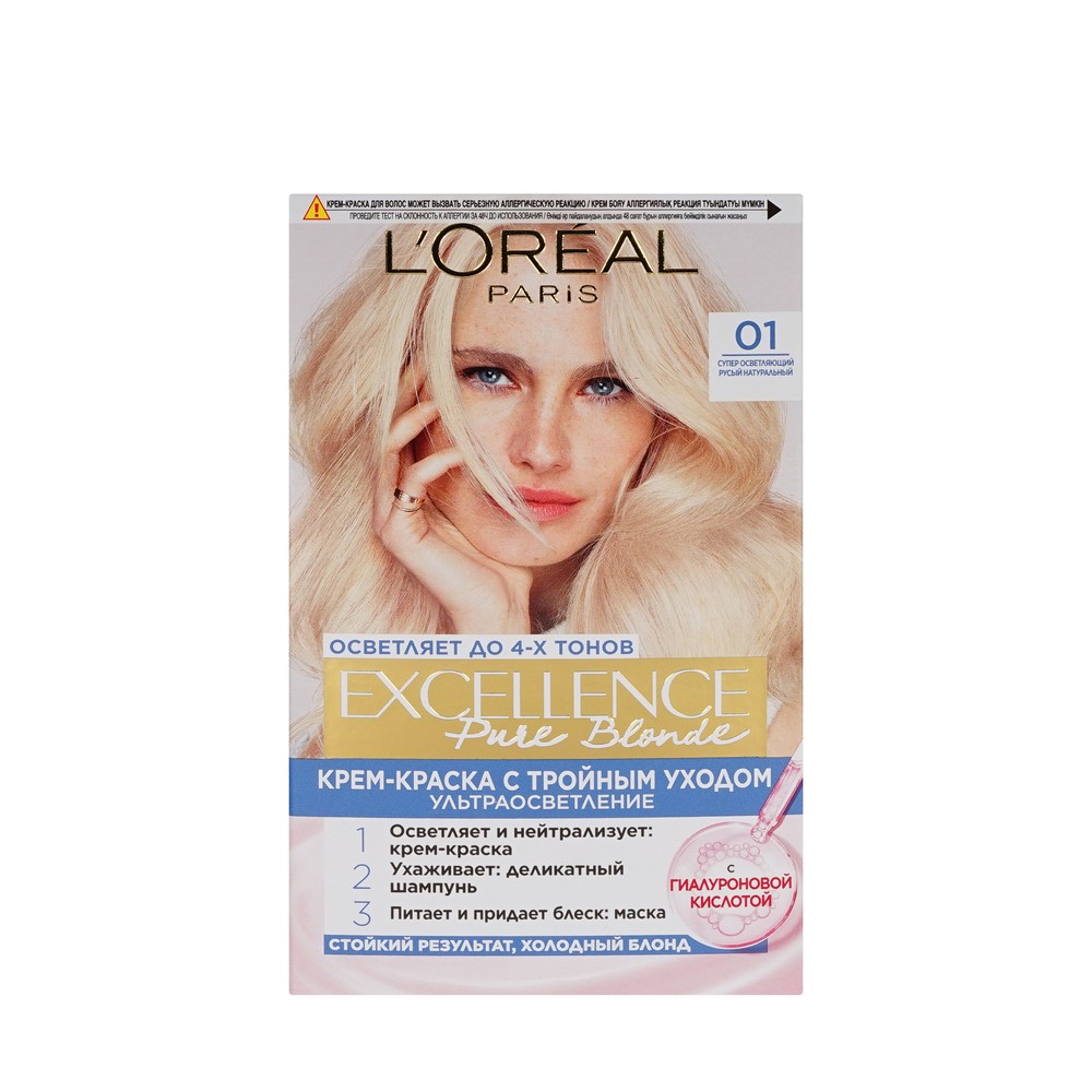 Крем - краска L'Oreal Paris Excellence Pure Blonde стойкая для волос 01 Русый. Фото 1.