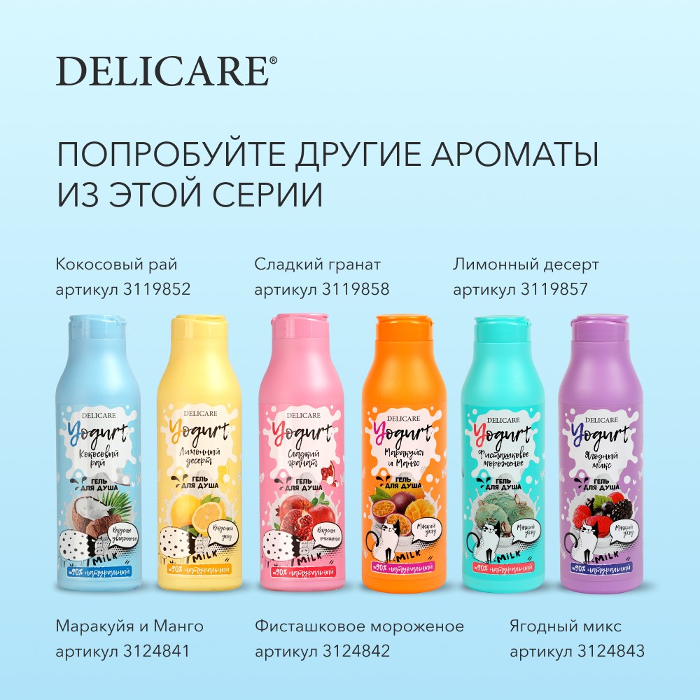 Крем - гель для душа Delicare Yogurt " Кокосовый рай " 400мл Вид№9