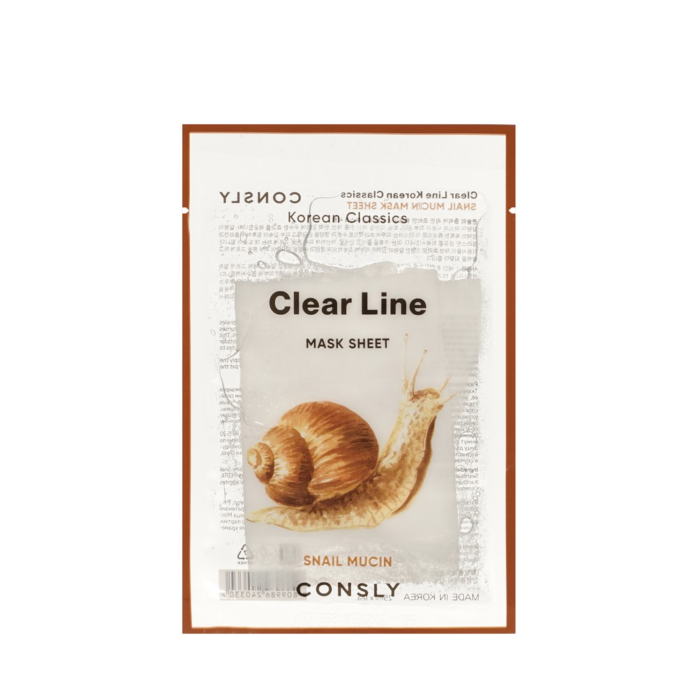 Тканевая маска для лица разглаживающая с муцином улитки Consly Clear Line 25мл. Фото 1.