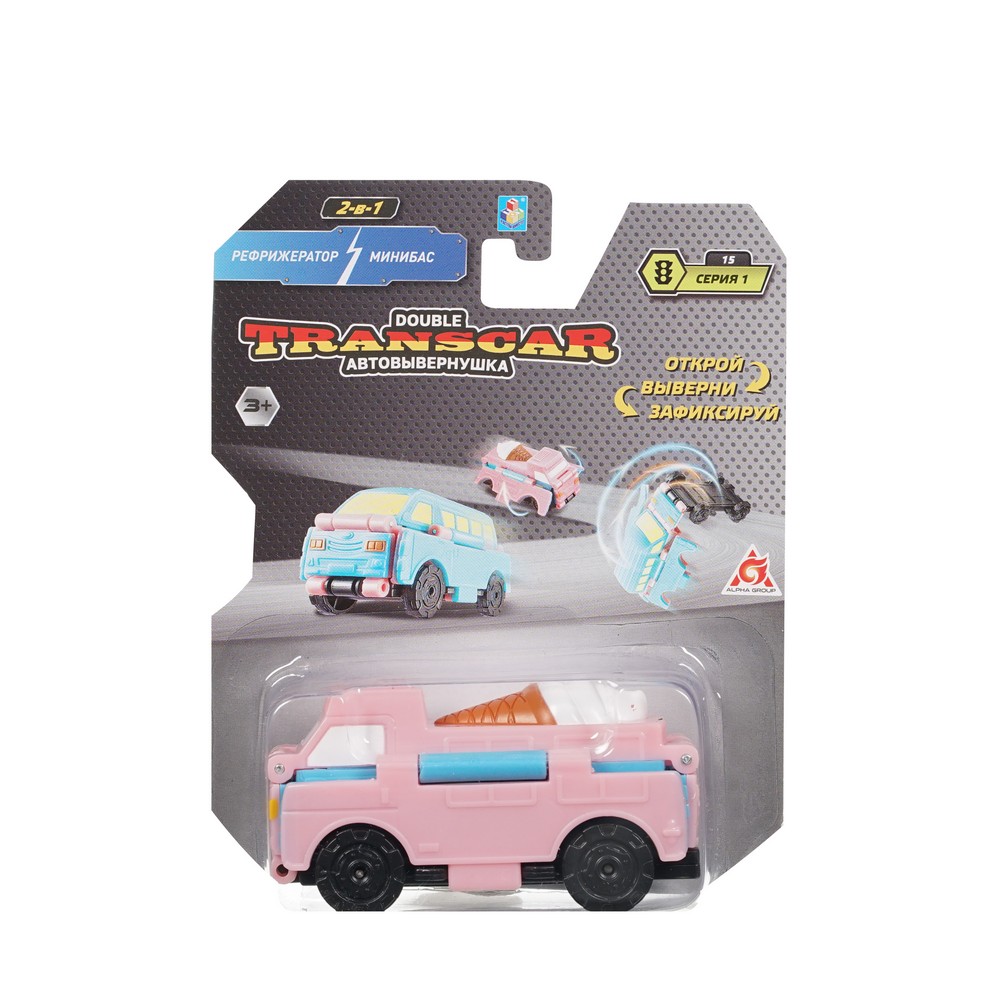 Машинка 1 Toy Transcar Double " Бетономешалка-Экскаватор 2в1 " 8см. Фото 1.