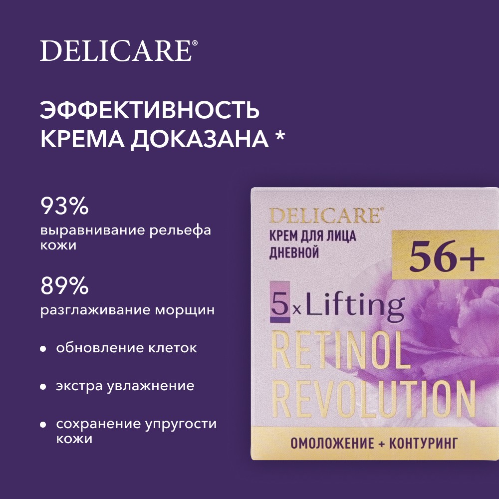 Дневной крем для лица Delicare Retinol Revolution 56+ 50мл. Фото 8.