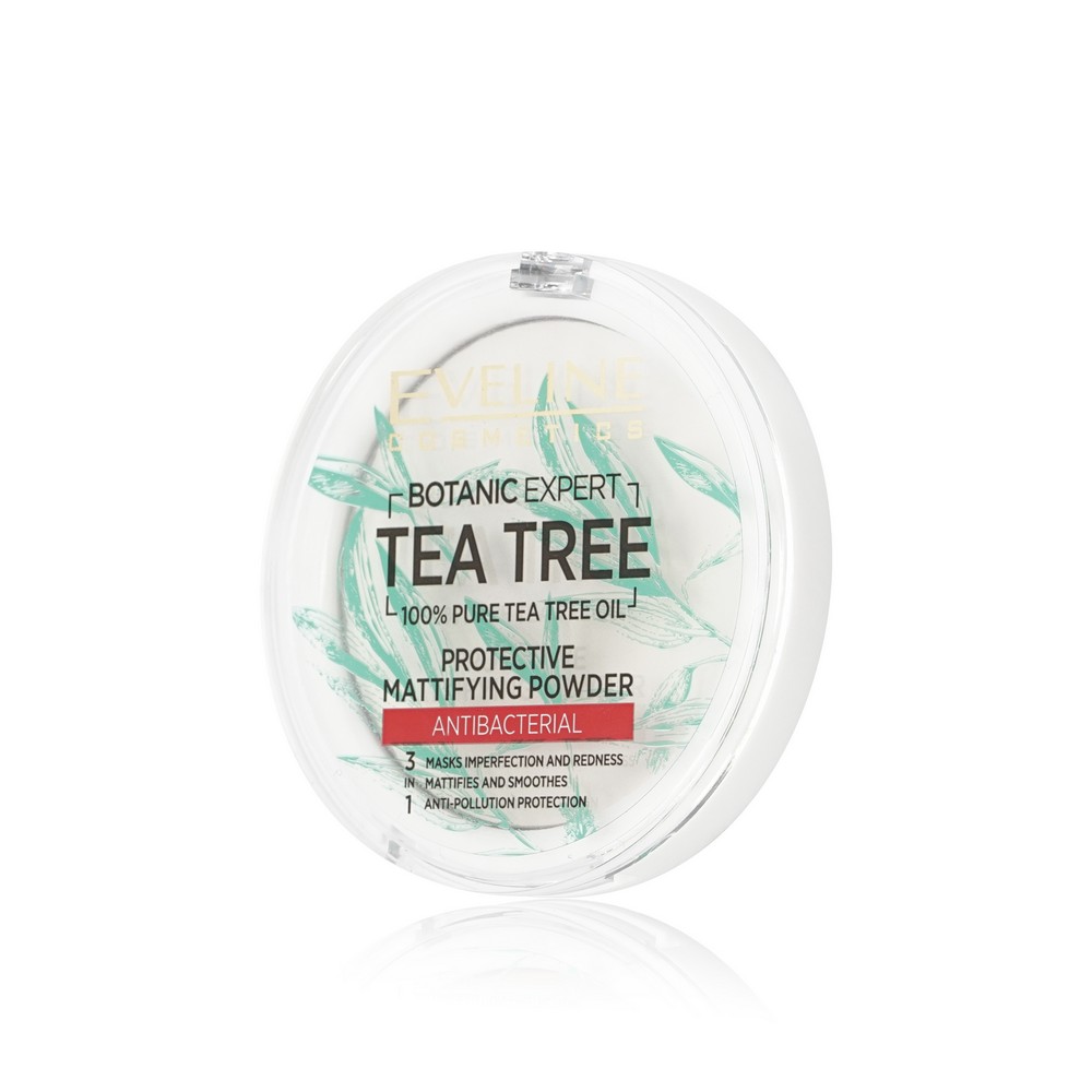 Пудра для лица Eveline Tea tree антибактериальная матирующая 001 Прозрачный 9г. Фото 2.