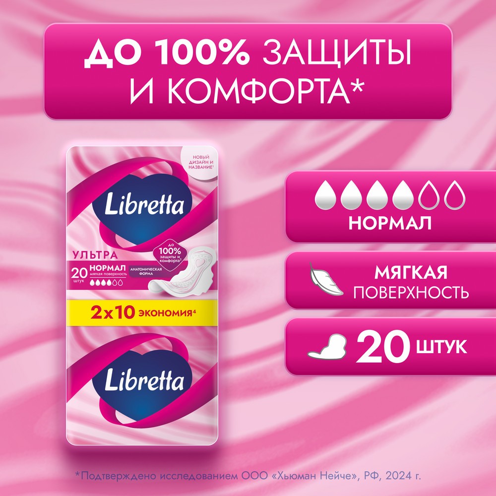Женские прокладки Libretta Ультра Нормал с мягкой поверхностью 20шт. Фото 3.