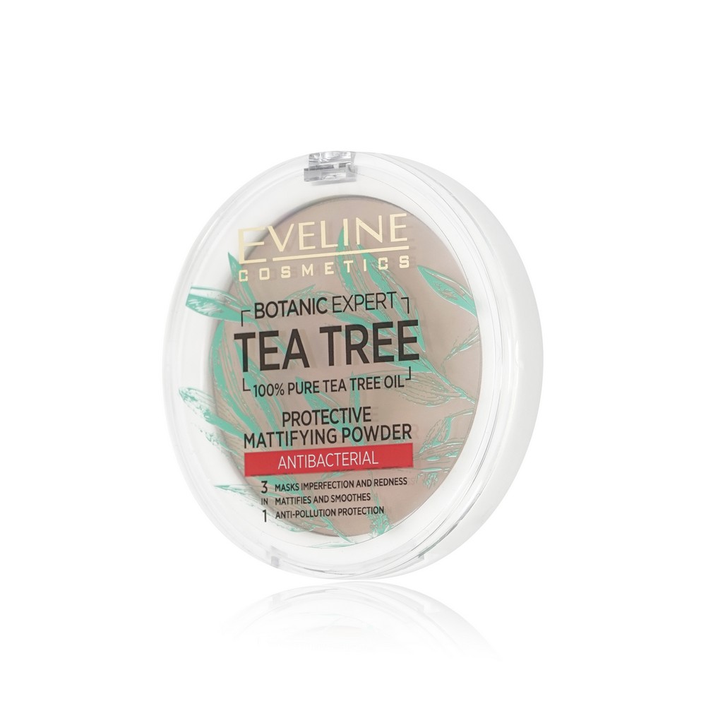 Пудра для лица Eveline Tea tree антибактериальная матирующая 002 Ivory 9г. Фото 2.