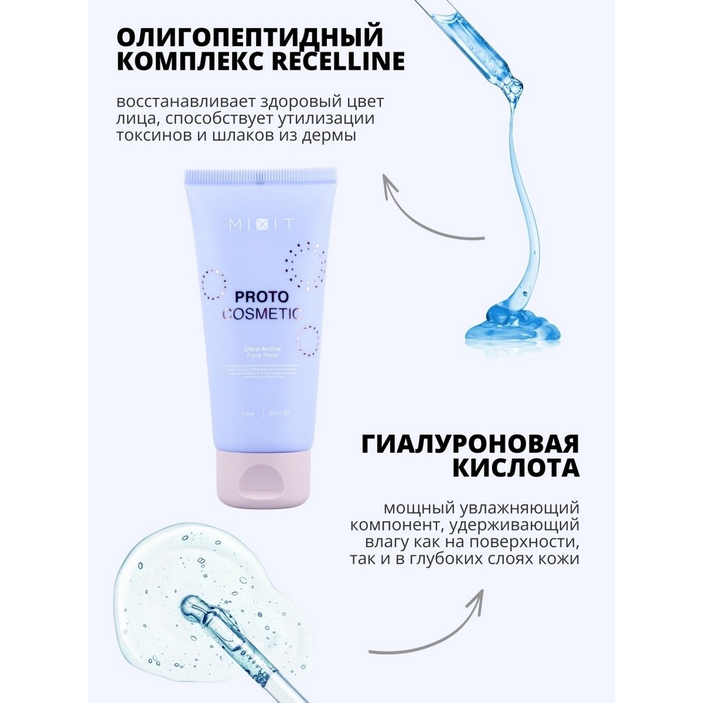 Регенерирующая маска для лица Mixit Proto Cosmetic для возрастной кожи 30+ , 60мл. Фото 8.