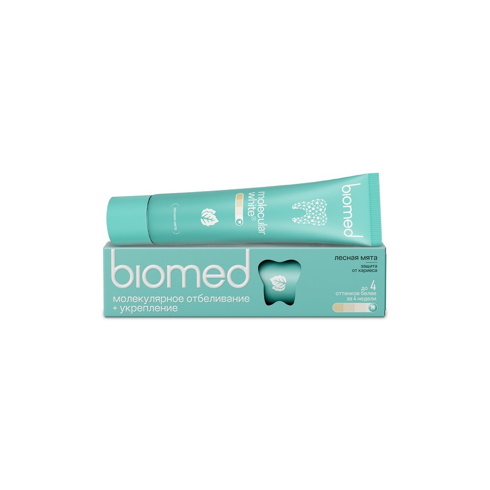 Зубная паста защита от кариеса , отбеливание и восстановление эмали Biomed Healthywhite Лесная мята 65г. Фото 1.