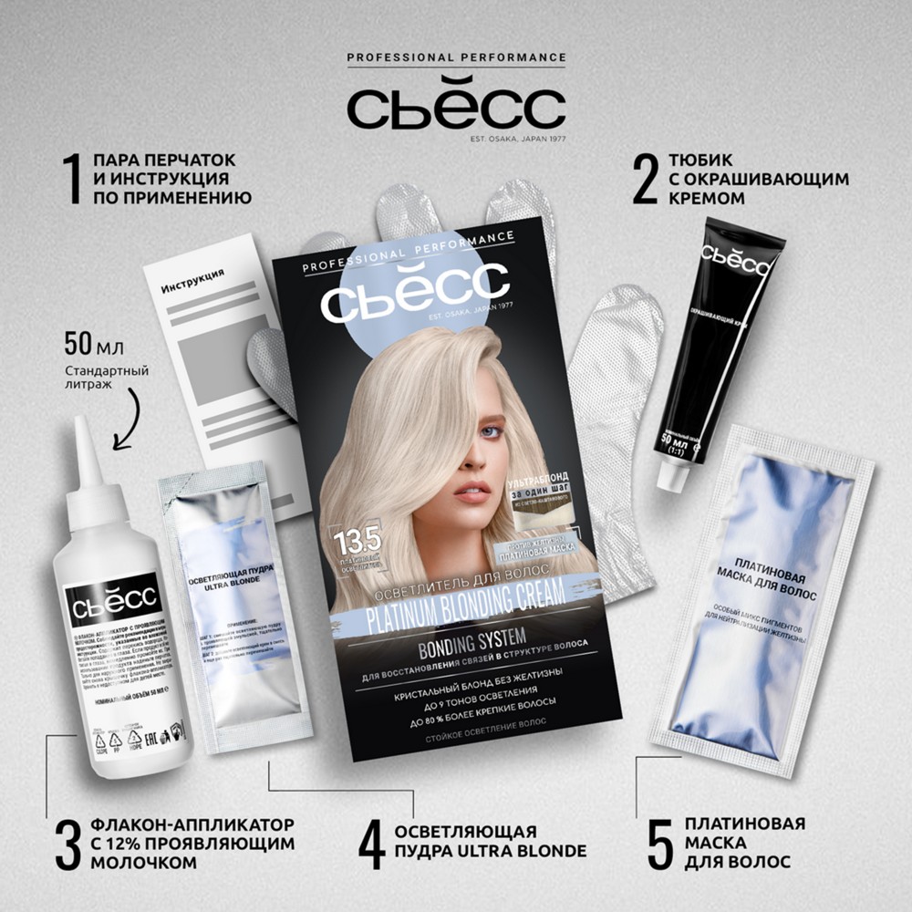Осветлитель для волос Сьёсс 13-5 Платиновый осветлитель. Фото 11.