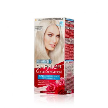 Суперосветляющая крем - краска Garnier Color Sensation " Роскошный цвет " с эссенцией дикой розы 901 Серебристый блонд 140мл.