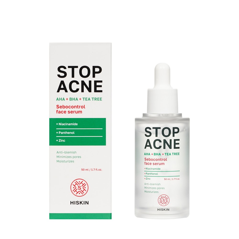 Себорегулирующая сыворотка для лица Hiskin Stop Acne AHA + BHA + Tea tree 50мл. Фото 1.