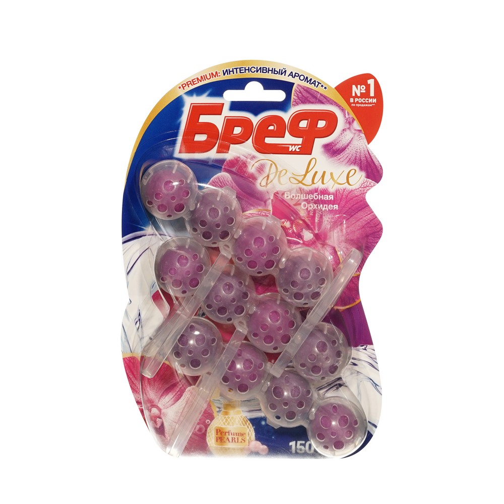 Туалетный блок для унитаза Бреф Deluxe " Волшебная орхидея " 3*50г. Фото 1.