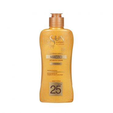 Водостойкое масло - активатор загара с блестками Krassa Sun Expert SPF 25+ 180мл.