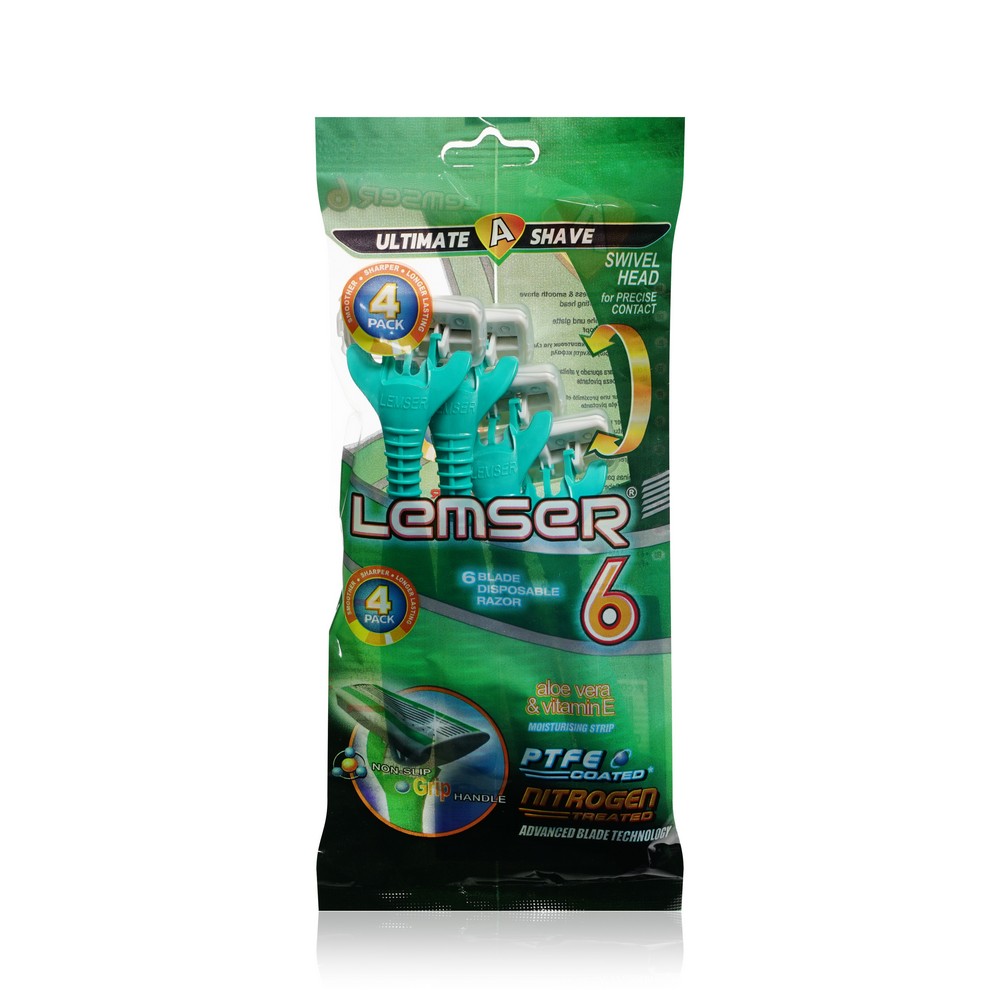 Одноразовые станки для бритья Lemser 6 лезвий 4шт. Фото 1.