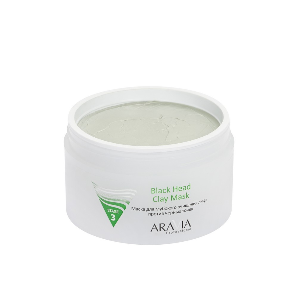 Маска для глубокого очищения лица против черных точек Aravia Professional Black Head Clay Mask 150мл. Фото 5.