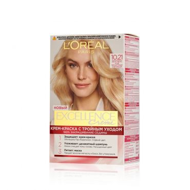 Крем - краска L'Oreal Paris EXCELLENCE Creme стойкая для волос 10.21 Светло-светло-русый перламутровый осветляющий.