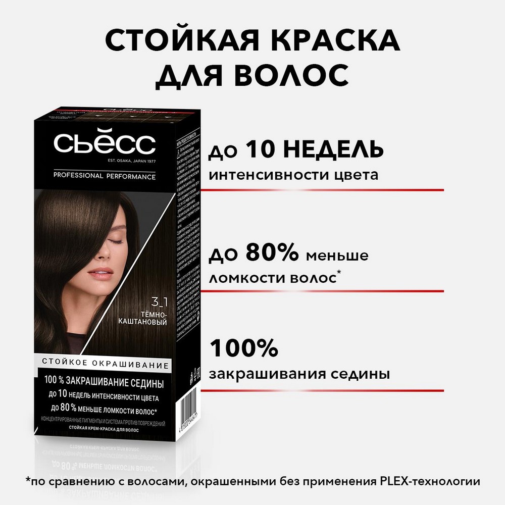 Стойкая крем - краска для волос Сьёсс 3-1 Темно-каштановый 50мл. Фото 4.