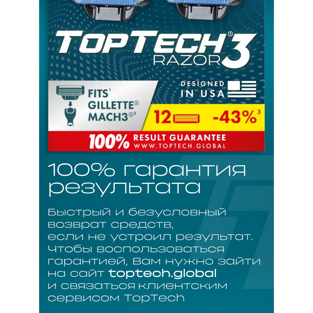 Сменные кассеты TopTech Razor 3 3 лезвия 12шт. Фото 9.