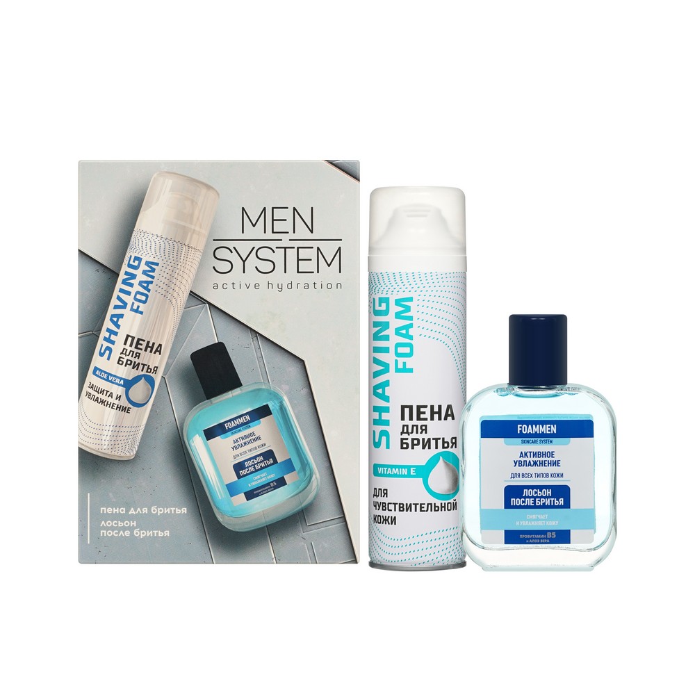 Мужской подарочный набор ( пена для бритья Carelax для чувствительной кожи 200мл + лосьон после бритья Foammen увлажняющий 100мл ). Фото 1.