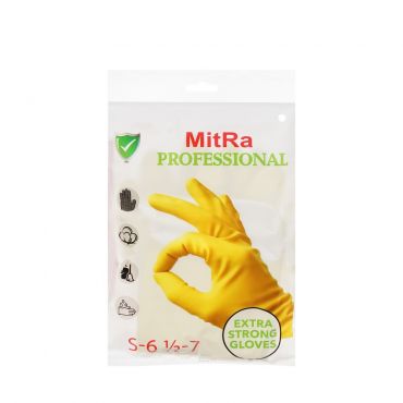Перчатки латексные с хлопковым напылением MitRa Professional желтые S.