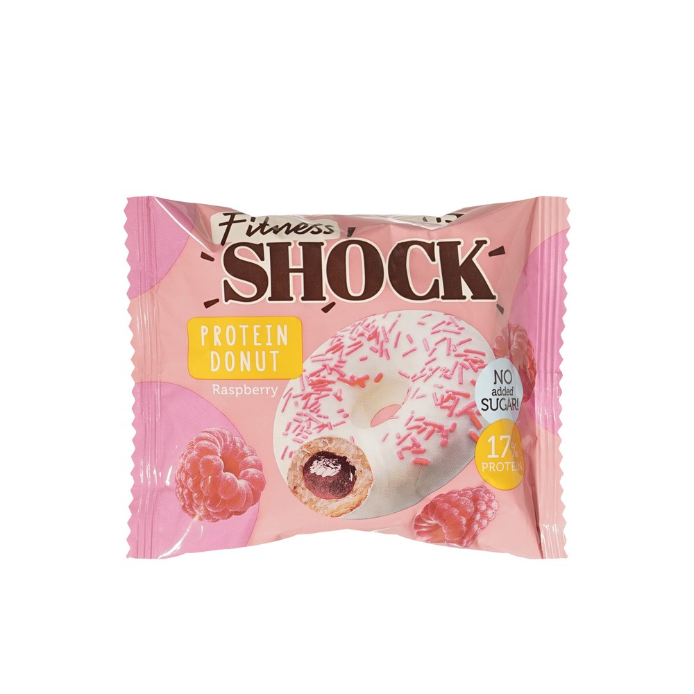 Изделие кондитерское глазированное Донат с малиновой начинкой Fitness SHOK Protein Donut 70г. Фото 1.