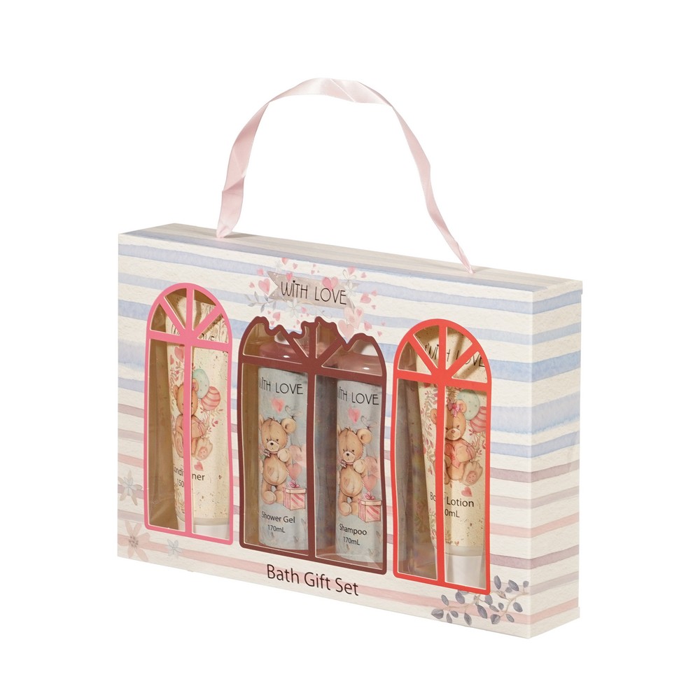 Женский подарочный набор With love ( гель для душа 170мл + шампунь для волос 170мл + кондиционер для волос 150мл + лосьон для тела 150мл ) в ассортименте. Фото 2.