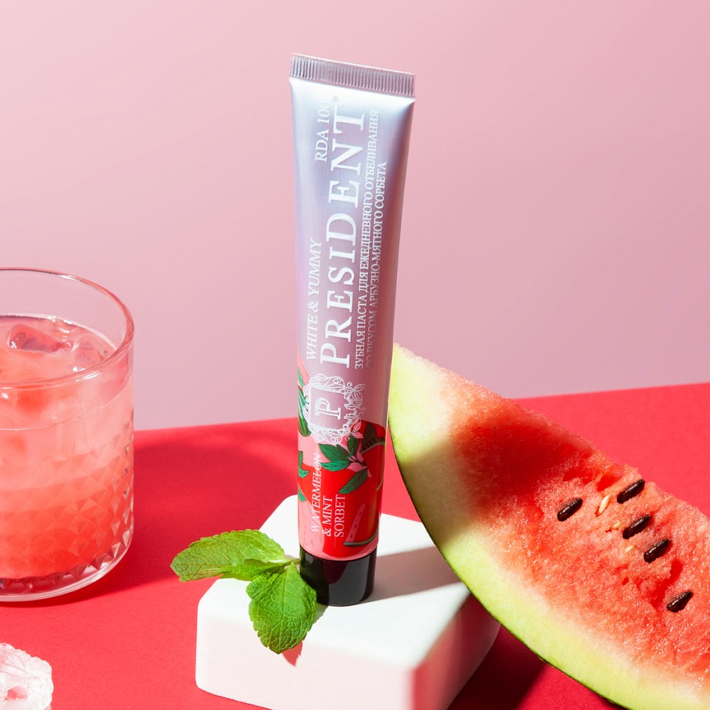 Зубная паста PresiDENT White & Yummy Арбузно-мятный сорбет 75г. Фото 10.
