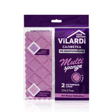 Салфетка из микрофибры Vilardi " Multi Sponge " 2 в 1 , 19x17см.